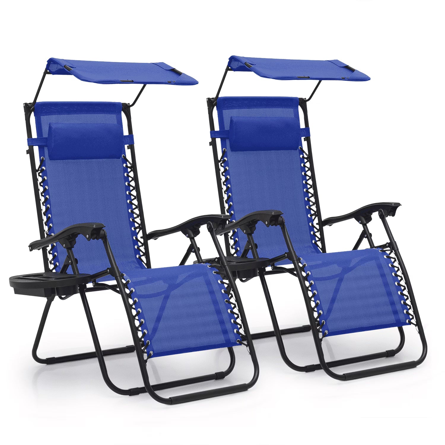 MoNiBloom Zero Gravity Chairs Set of 2, Folding Outdoor Patio Beach Recliner with Canopy Shade & Headrest, Black