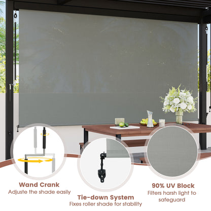 Vicllax 7'Wx8'H Outdoor Roller Shades Blinds for Patio Porch Crank Operation Solar Fabric, Light Gray