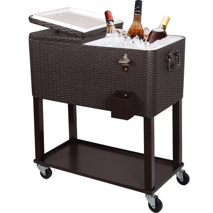 EasingRoom Iron Spray Plastic Patio Cooler Cart with Tray Cooler with Shelf Green