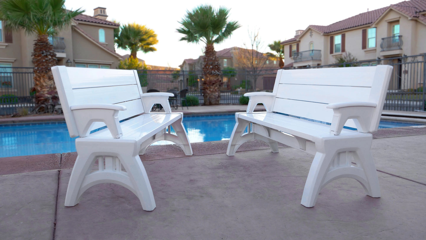 Convert a Bench 60" Outdoor/Vinyl Patio Bench Picnic Table, White, Generation II
