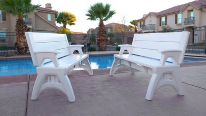 Convert a Bench 60" Outdoor/Vinyl Patio Bench Picnic Table, White, Generation II