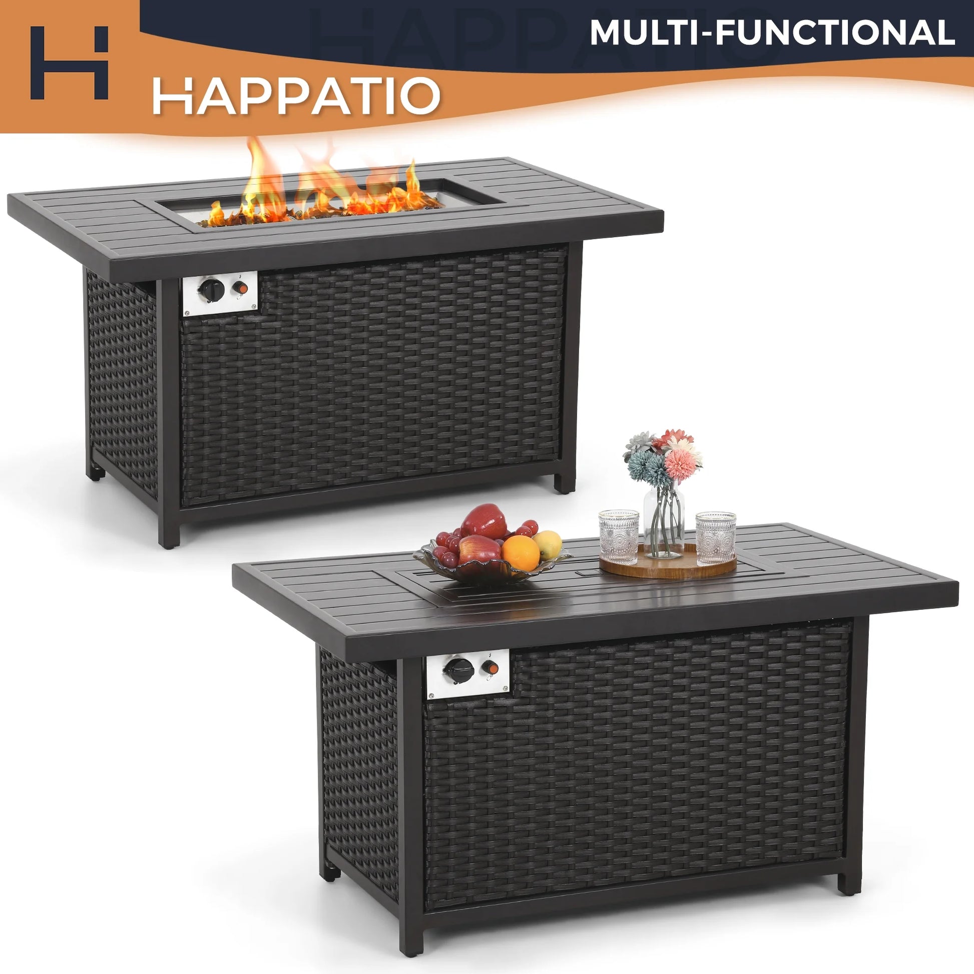 HAPPATIO 50,000 BTU Wicker and Aluminum Patio Fire Pit Table (Brown)