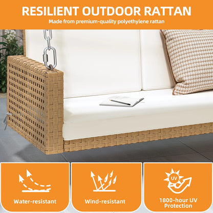 Craftian 2-Person Patio Hanging Porch Swing Rattan 800LBS Swing Bench w/Cushions