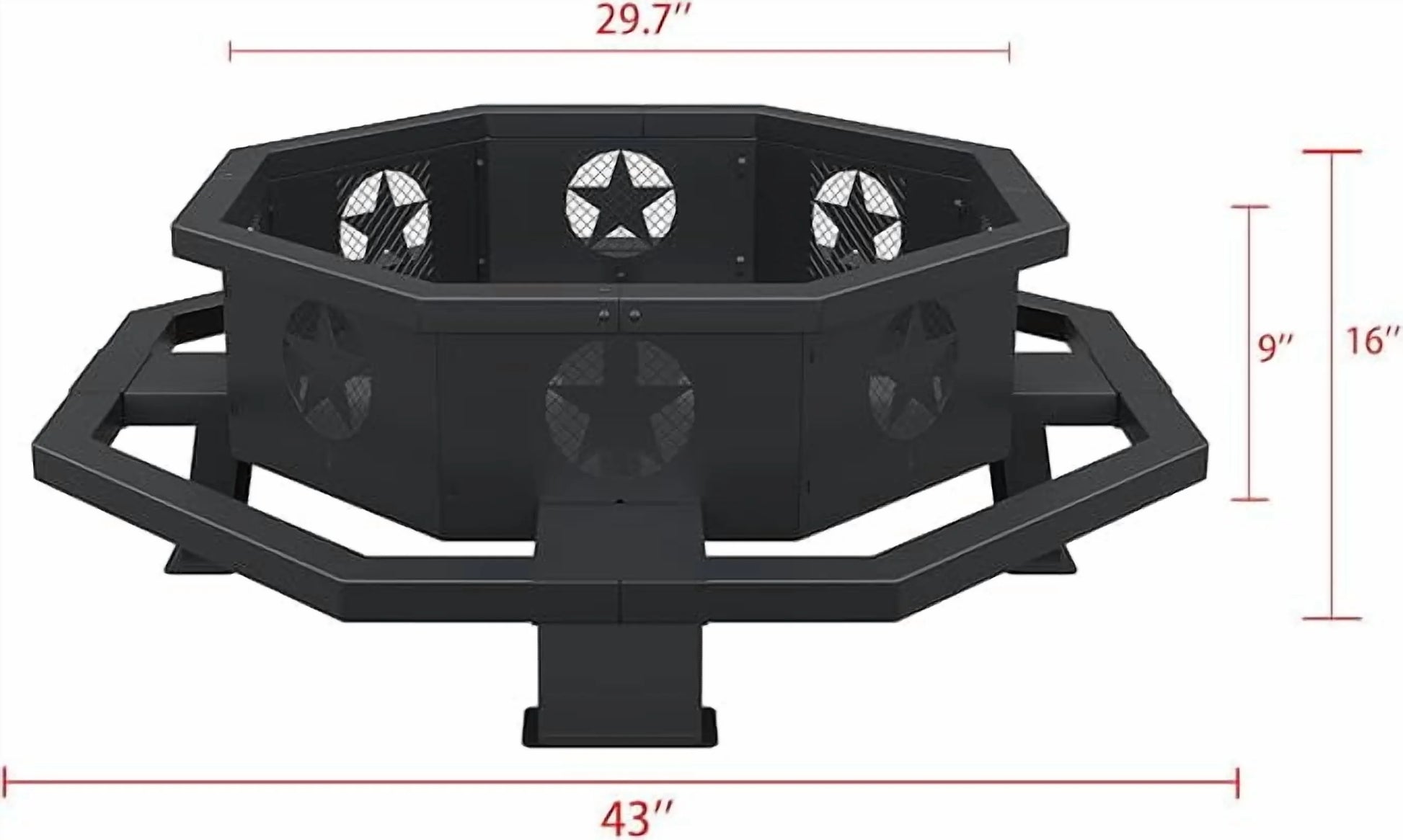 45 inch Extra Large Fire Pit, Outdoor Wood Burning Fire Pit for Outside Octagonal Heavy Duty Firepit for Camping, Backyard, Patio, Black