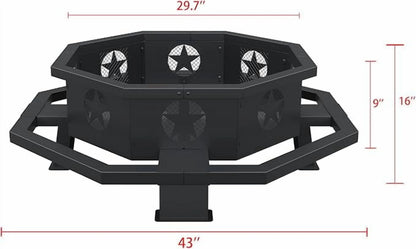 45 inch Extra Large Fire Pit, Outdoor Wood Burning Fire Pit for Outside Octagonal Heavy Duty Firepit for Camping, Backyard, Patio, Black