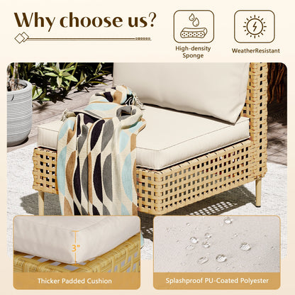 Bifanuo 4-Piece Wicker Outdoor Sectional Sofa, Patio Furniture Set, with Beige Fluffy Cushions (without Coffee Table)