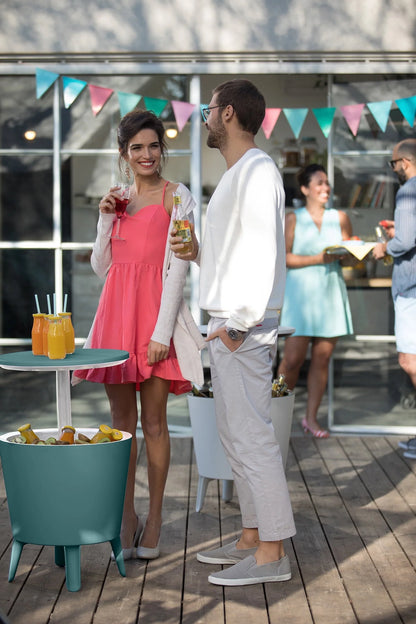 Keter Modern Cool Bar and Side Table, Outdoor Patio Furniture with 7.5 Gallon Beer and Wine Cooler, Teal