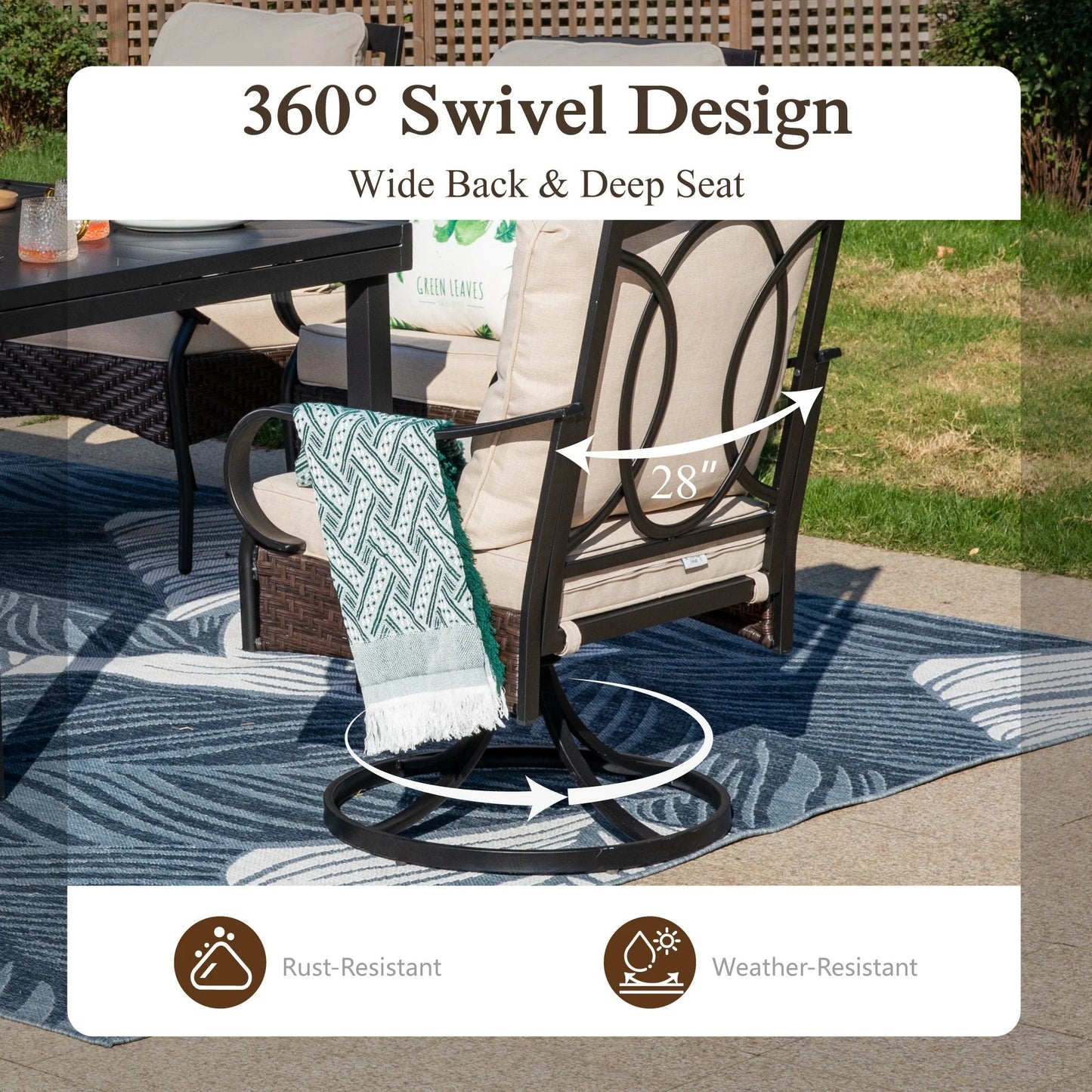 Sophia& William Patio Swivel Dining Chairs Set of 4 with Beige Cushions