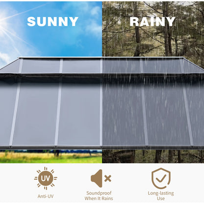 EROMMY 12x20FT Hardtop Gazebo, Permanent Outdoor Aluminum Patio Gazebo with Double Roof, Curtains and Netting Included