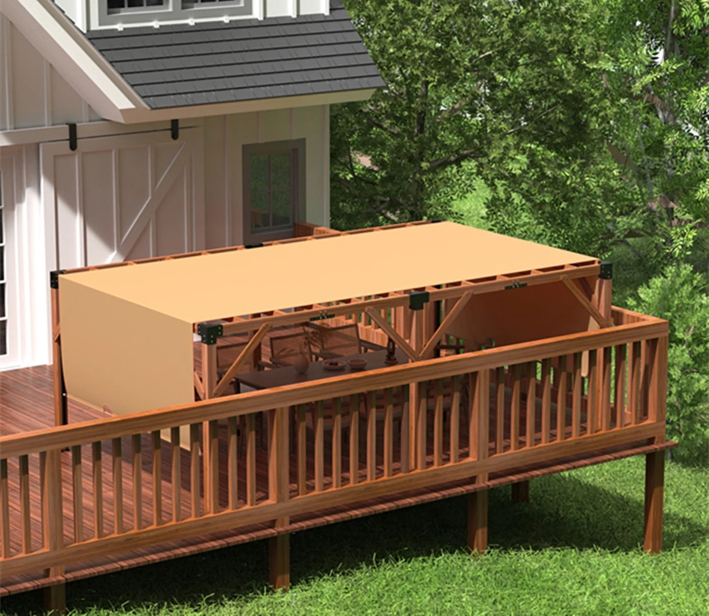 Pinypikaka 12x20ft Wood Pergola, Outdoor Retractable Shade Canopy for Patio Backyard Deck Garden, Reddish-brown