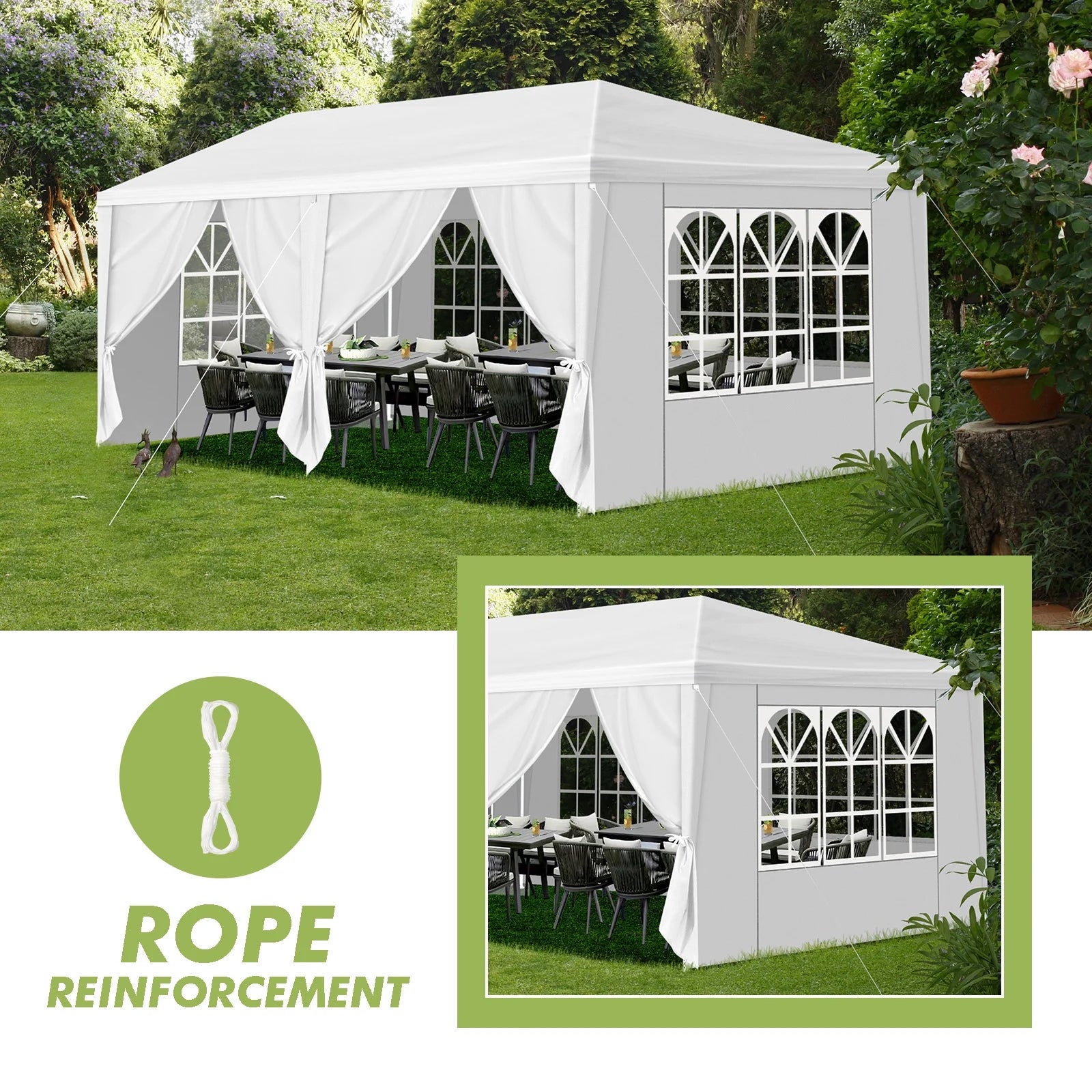 Large Outdoor White Awning, 10'x20' Outdoor Party Tent Wedding Tent With 6 Removable Sidewalls, Canopy Patio Wedding Gazebo, White, Easy To Install And Carry, Suitable For Camping, Hiking