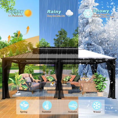 VEIKOUS 12' x 20' Outdoor Hardtop Gazebo, Double Roof Metal Gazebo for Patio, Garden, Lawn, Party
