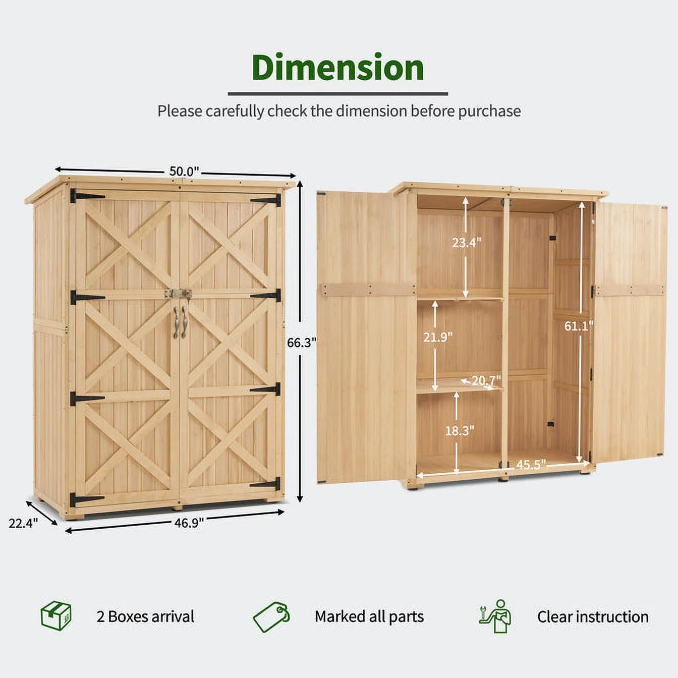 MCombo Wood Sheds & Outdoor Storage , Garden Tool Shed with Lock, Wooden Outdoor Storage Cabinet with Double Doors for Patio 1628