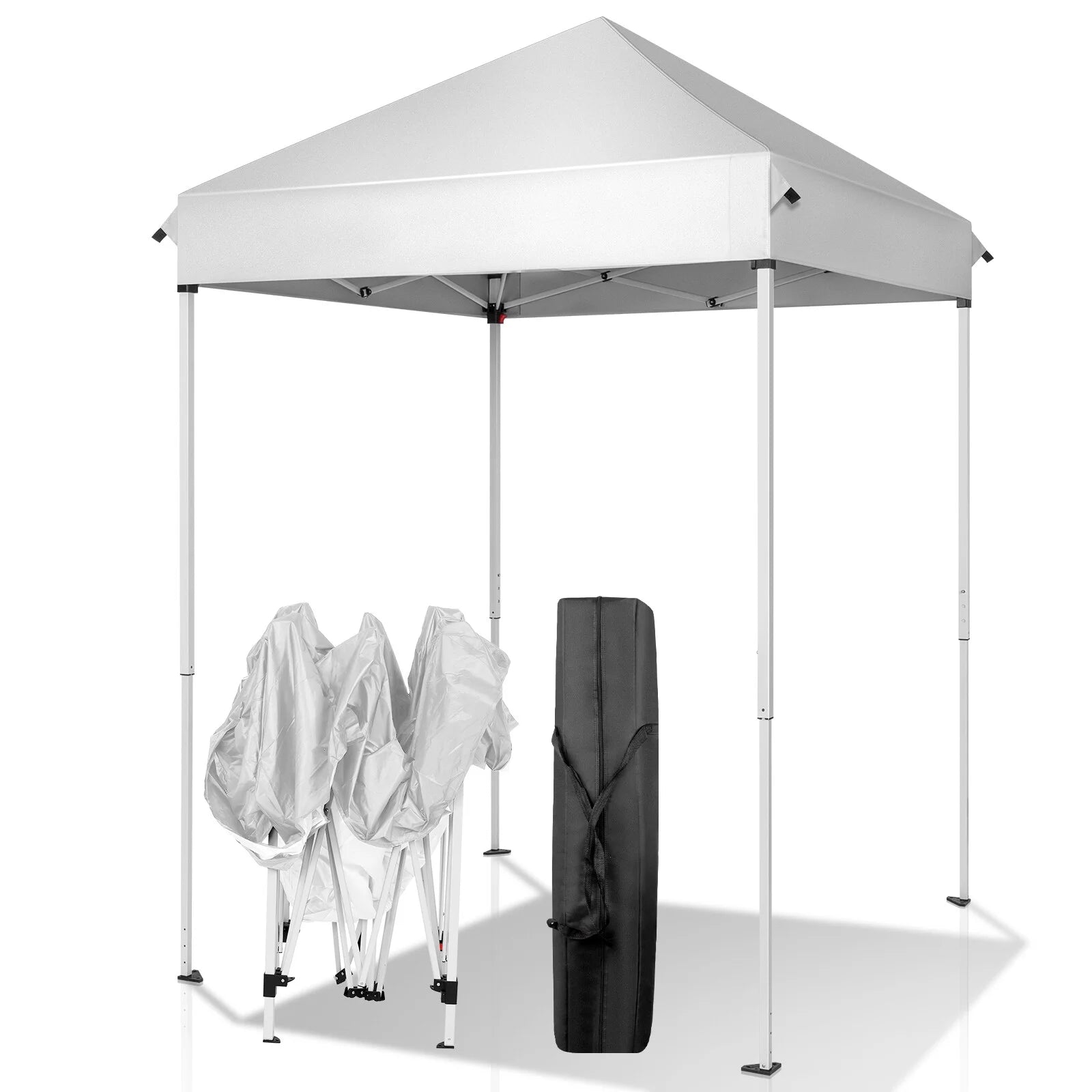 ZIRAV 5x5 Pop Up Canopy Tent, Ez Up Outdoor Canopy Tent Instant Shelter with Carry Bag Straight Legs Patio Balcony Porch Backyard Garden,White