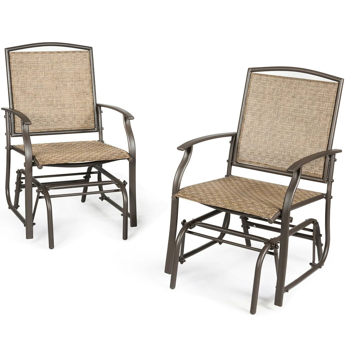 Costway 2PCS Patio Swing Single Glider Chair Rocking Seating Steel Frame Garden Brown