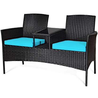 Costway Patio Rattan Conversation Set Seat Sofa Cushioned Loveseat Chairs Turquoise