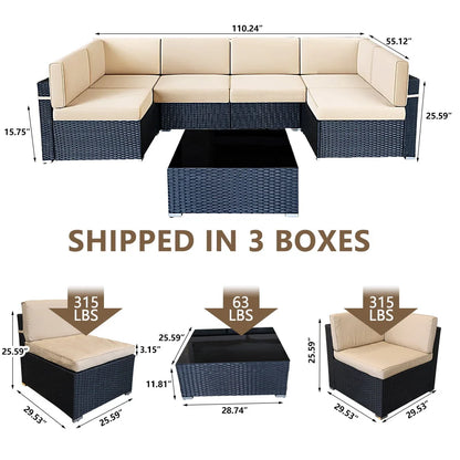 7 Piece Rattan Sectional Sofa Set, Outdoor Conversation Set, All-Weather Wicker Sectional Seating Group with Cushions & Coffee Table, Morden Furniture Couch Set for Patio Deck Garden Pool, K2774