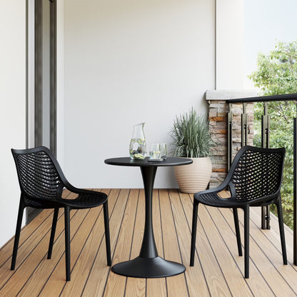 WestinTrends Playa 3-Piece Outdoor Round Metal Dining Table Set And Stackable Resin Patio Dining Side Chairs, Olive Green