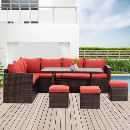 Superjoe 7 Pieces Outdoor Patio Furniture Set with Ottoman, Blue