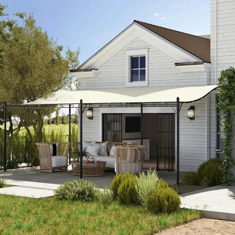 Topcobe 10' x 20' Wall-Mounted Outdoor Pergola Canopy, Metal Patio Canopy with Drainage Holes for Backyard Garden, Tents for Parties, Outdoor Canopy, Shade Canopy, Patio Canopy, Cream White