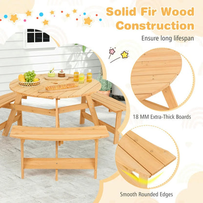 Aimee Lii Kids Outdoor Wooden Picnic Table and Bench Set with Umbrella Hole, Outdoor Patio Furniture for Pool Deck Backyard, Sturdy-Natural