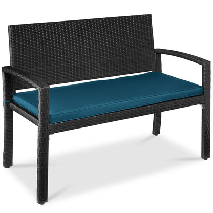 Best Choice Products 2-Person Outdoor Wicker Bench Garden Patio Porch Furniture w/700lb Capacity - Gray/Navy