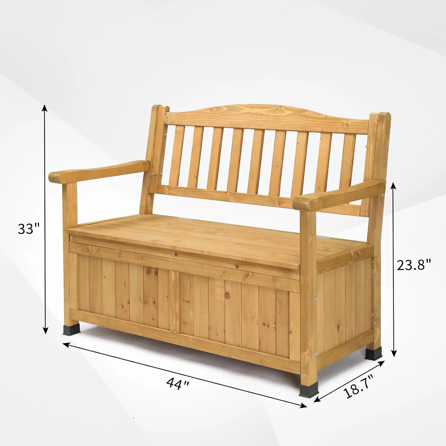 Outvita Outdoor Wood Storage Bench, Wooden Large Deck Box with Seating & Armrest, Waterproof Patio Organizer Loveseat for Garden Porch Deck Backyard Poolside, Natural