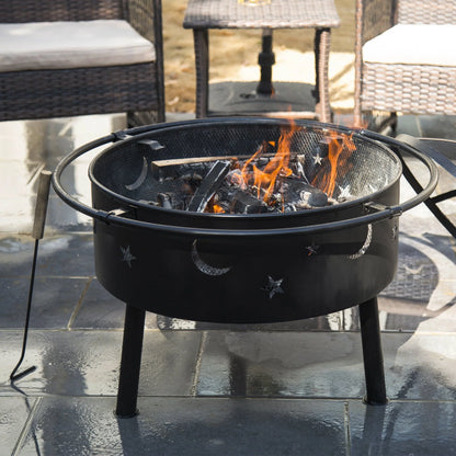 WestinTrends Star & Moon Bonfire Round Steel Wood Burning Patio Fire Pit for Outdoor Patio
