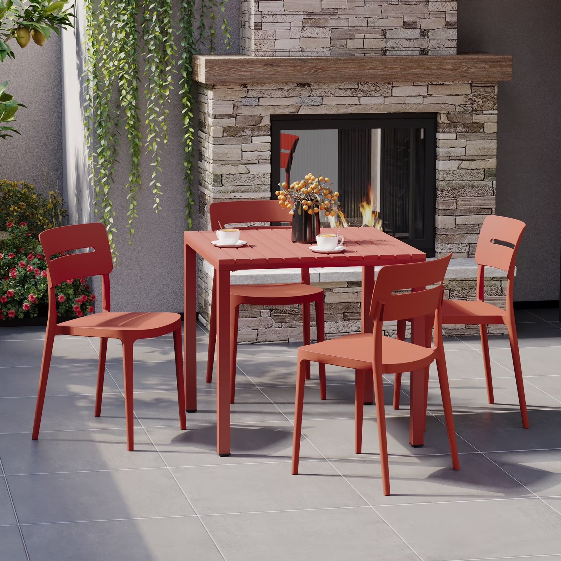 WestinTrends Playa 5-Piece Outdoor Metal Frame Dining Table Patio Set with Stackable Patio Dining Chairs, Olive Green