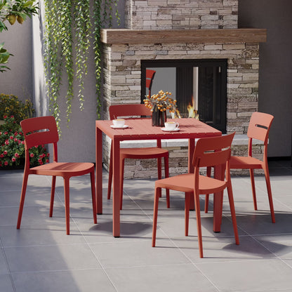 WestinTrends Playa 5-Piece Outdoor Metal Frame Dining Table Patio Set with Stackable Patio Dining Chairs, Olive Green