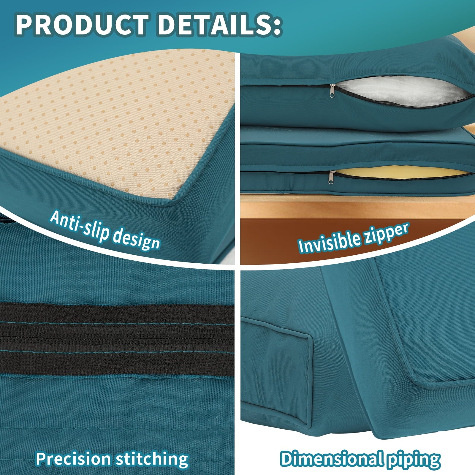 Waroom Outdoor Cushion Covers for Patio Furniture Sets, Water-Resistant Cushion Covers Replacement Set of 12pcs, Non-Slip, Peacock Blue