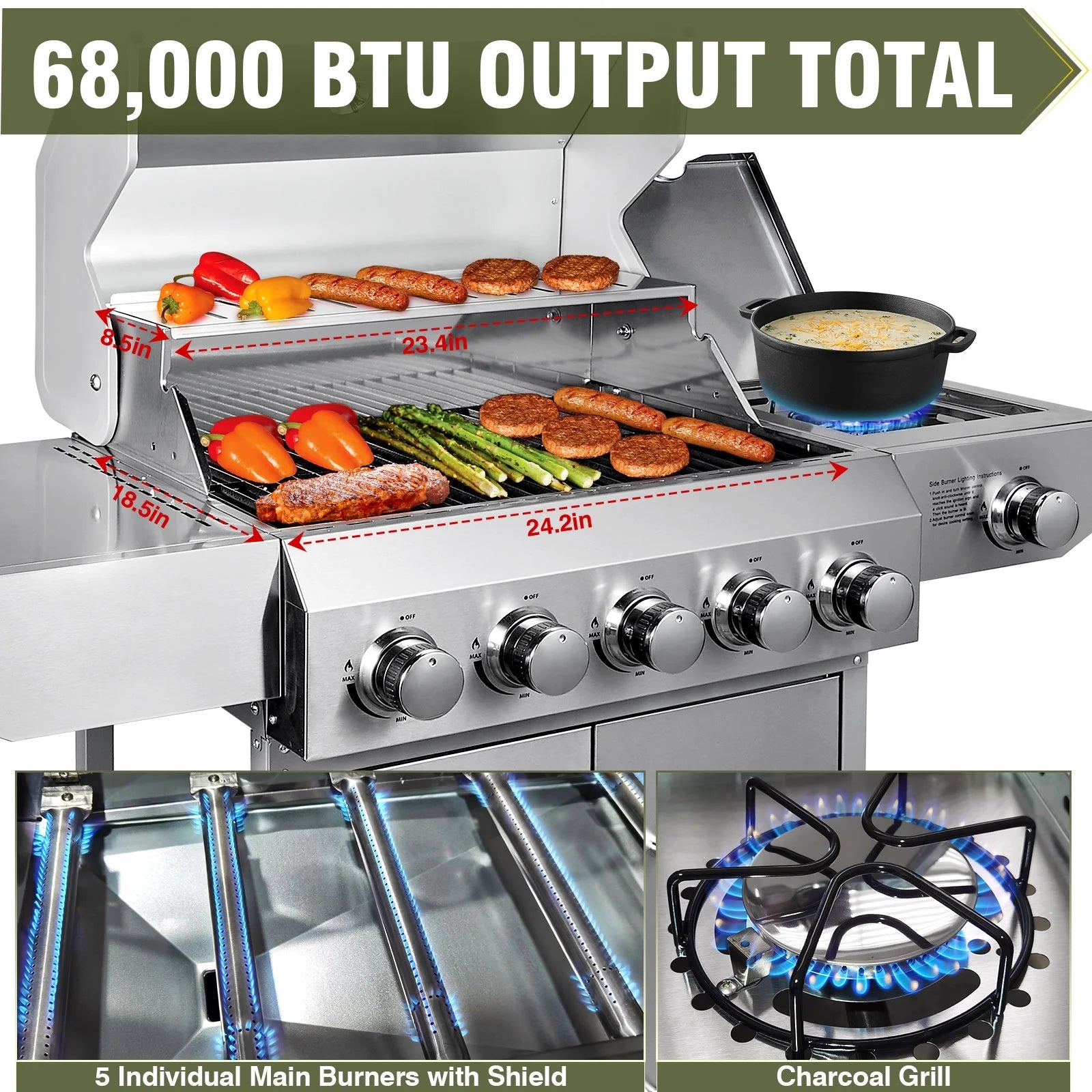 Bestfire 20" Tabletop Gas Grill 2 Burners, 20,000 BTUs Stainless Steel Portable Propane Grill with Legs for Outdoor Patio Backyard Camping, Tailgating, and RV Trips