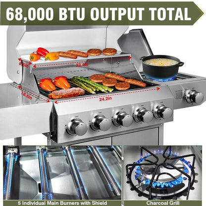 Bestfire 20" Tabletop Gas Grill 2 Burners, 20,000 BTUs Stainless Steel Portable Propane Grill with Legs for Outdoor Patio Backyard Camping, Tailgating, and RV Trips