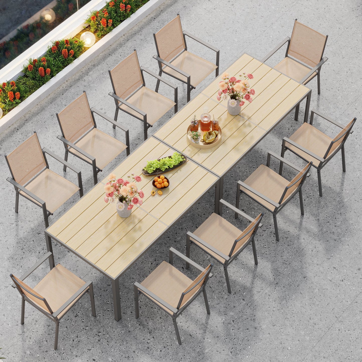Outdoor Dining Set, Lofka 7 Piece Patio Dining Table Set for 6 Persons with Cool Textilene Armchairs for Backyard & Garden, Brown