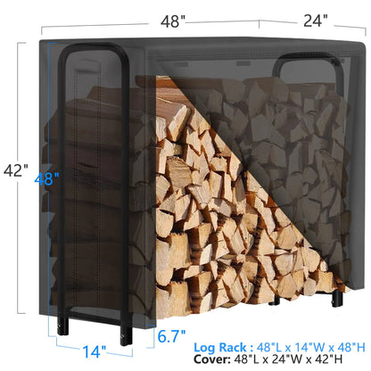 Amagabeli 4ft Firewood Log Rack with Cover Combo Set Waterproof Outdoor Log Holder for Fireplace Heavy Duty Wood Stacker Pit for Patio Logs Storage Steel Tubular Wood Pile Rack Tool Accessories Black