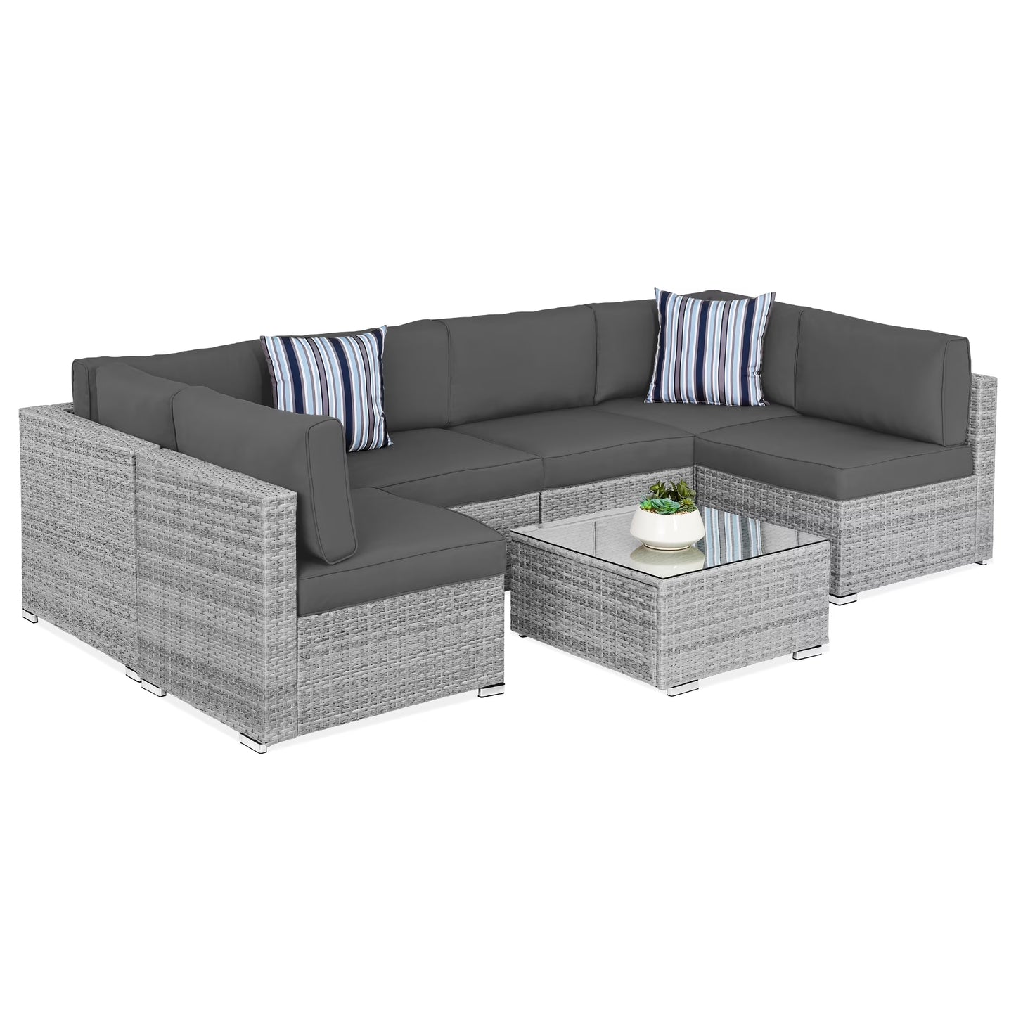 Best Choice Products 7-Piece Outdoor Modular Patio Conversation Furniture, Wicker Sectional Set - Gray/Cream