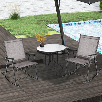 Costway 2pcs Patio Folding Rocking Chair Heavy-Duty Metal Frame Rockers Outdoor Brown