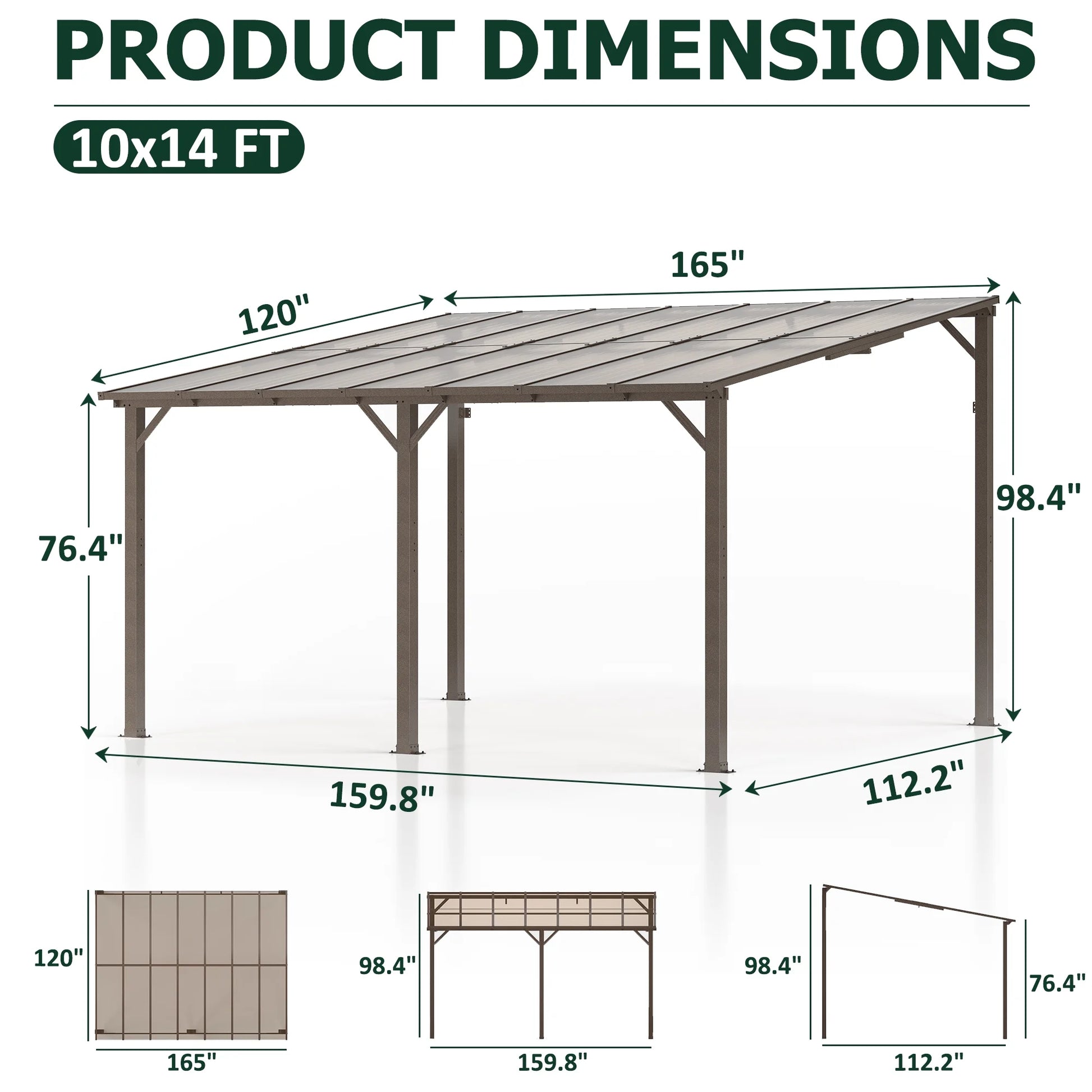 NETAJE 10'x14' Gazebo, Outdoor Wall Mounted Gazebo & Pergola with Aluminum Frame for Patio, Porch and Backyard