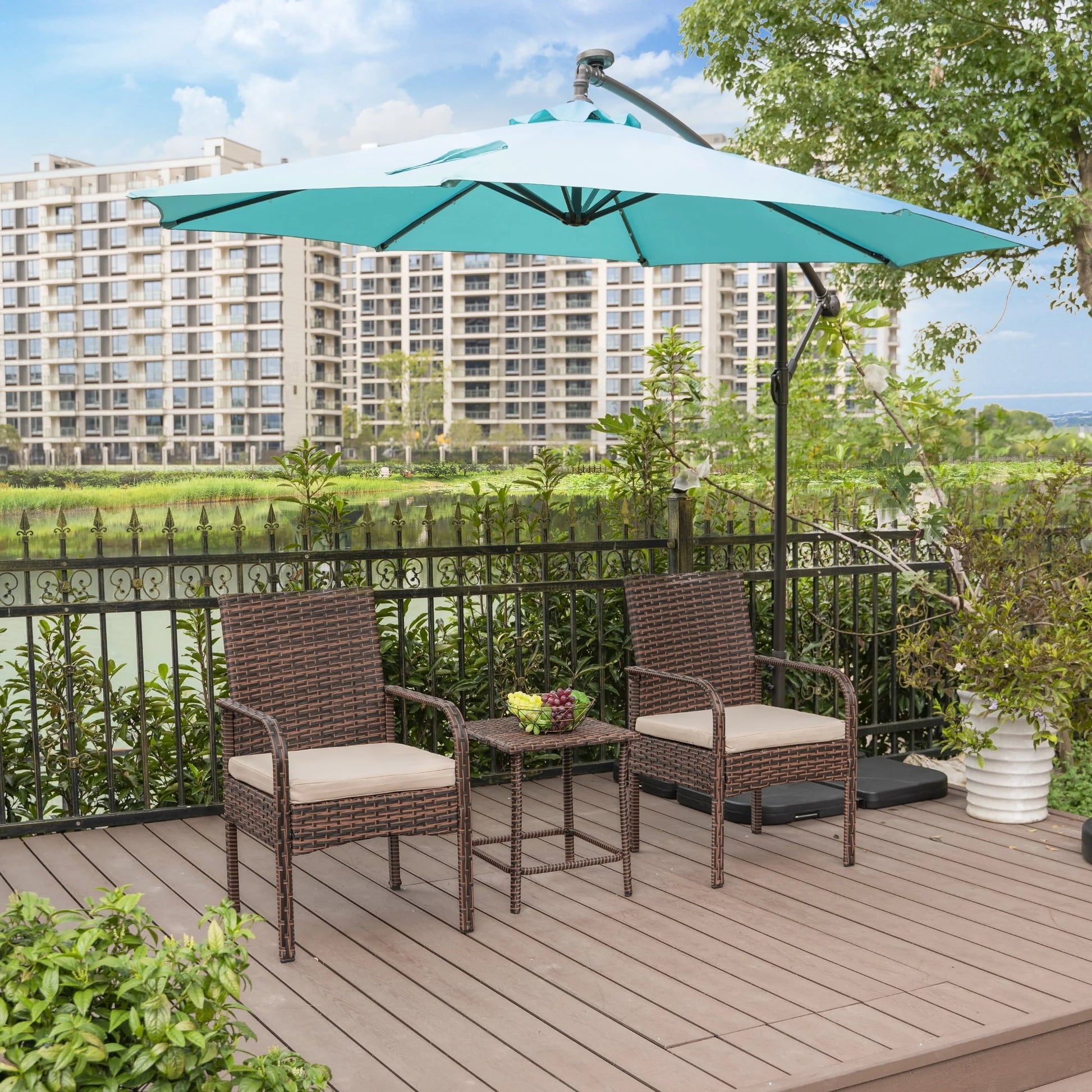 WestinTrends Roadhill 3 Piece Patio Set, All Weather PE Rattan Wicker Patio Bistro Sets Outdoor Balcony Porch Chairs Set of 2, Brown and Beige