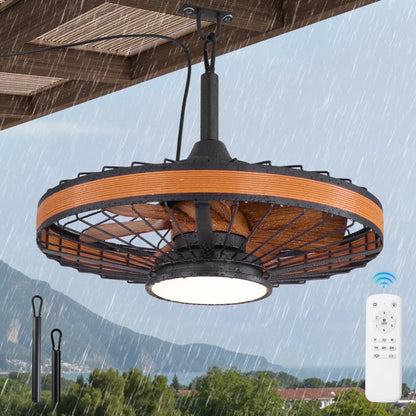 Zardon 20" Outdoor Ceiling Fan with Light and Remote, 7 Blades Caged Waterproof Gazebo Fan for Patio, Porch, Pergola Canopy, App Control