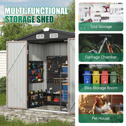 Clouddwell 6 ft. x 4 ft. Outdoor Storage Shed, Metal Garden Shed with Lockable Doors & Sloped Roof for Backyard, Patio, Poolside