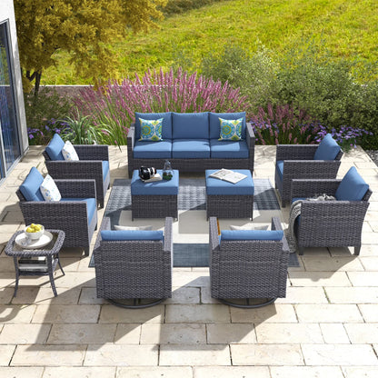 Ovios 10 Pieces Outdoor Patio Furniture with 360° Swivel Rocking Chairs All Weather Patio Sectional Sofa Set for Balcony