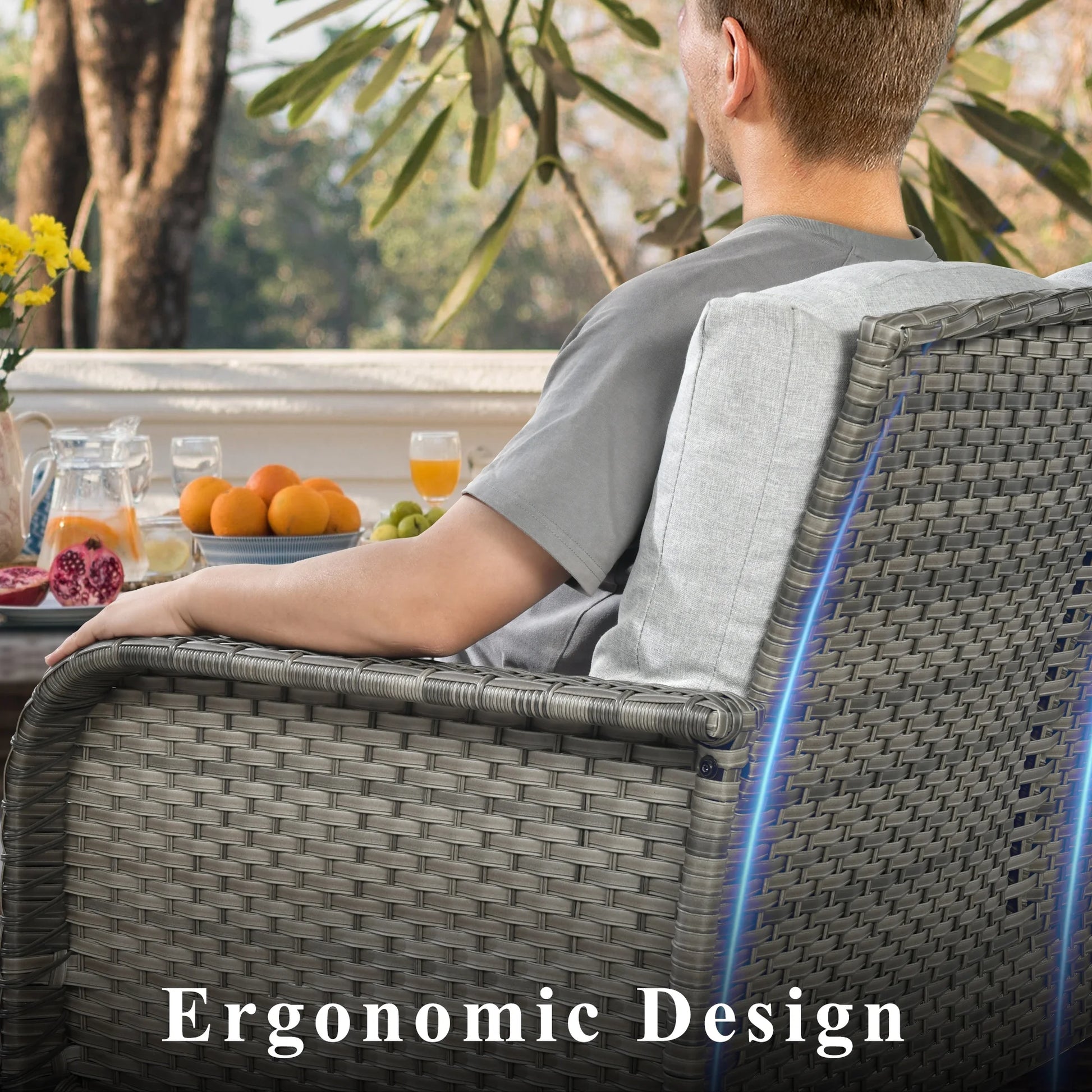 Vcatnet 4 Pieces Outdoor Patio Furniture All-weather Wicker Conversation Set with Coffee Table for Garden,Poolside,Gray