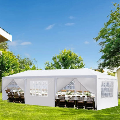 Fithood 10'x30' Outdoor Party Tent with 8 Removable Sidewalls, Waterproof Canopy Patio Wedding Gazebo, White