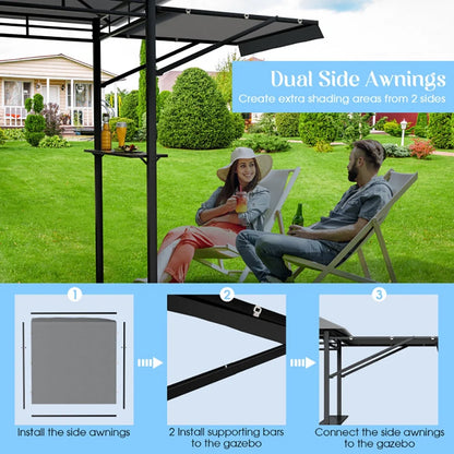 GVN 13.5 x 4 Feet Patio BBQ Grill Canopy Canopy with Dual Side Awnings-Gray, Outdoor Patio Canopy with Hardtop Roof for Garden, Backyard and Deck