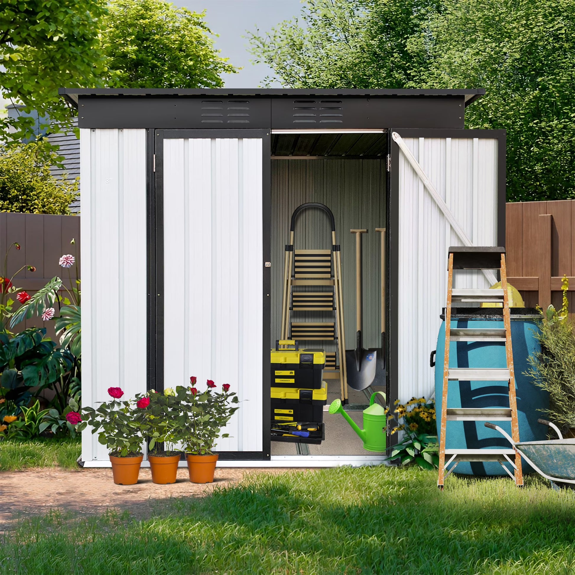Aukfa Outdoor Storage Shed, 5 X 4 FT Metal Garden Shed, Waterproof Tool Shed for Backyard Patio, Brown
