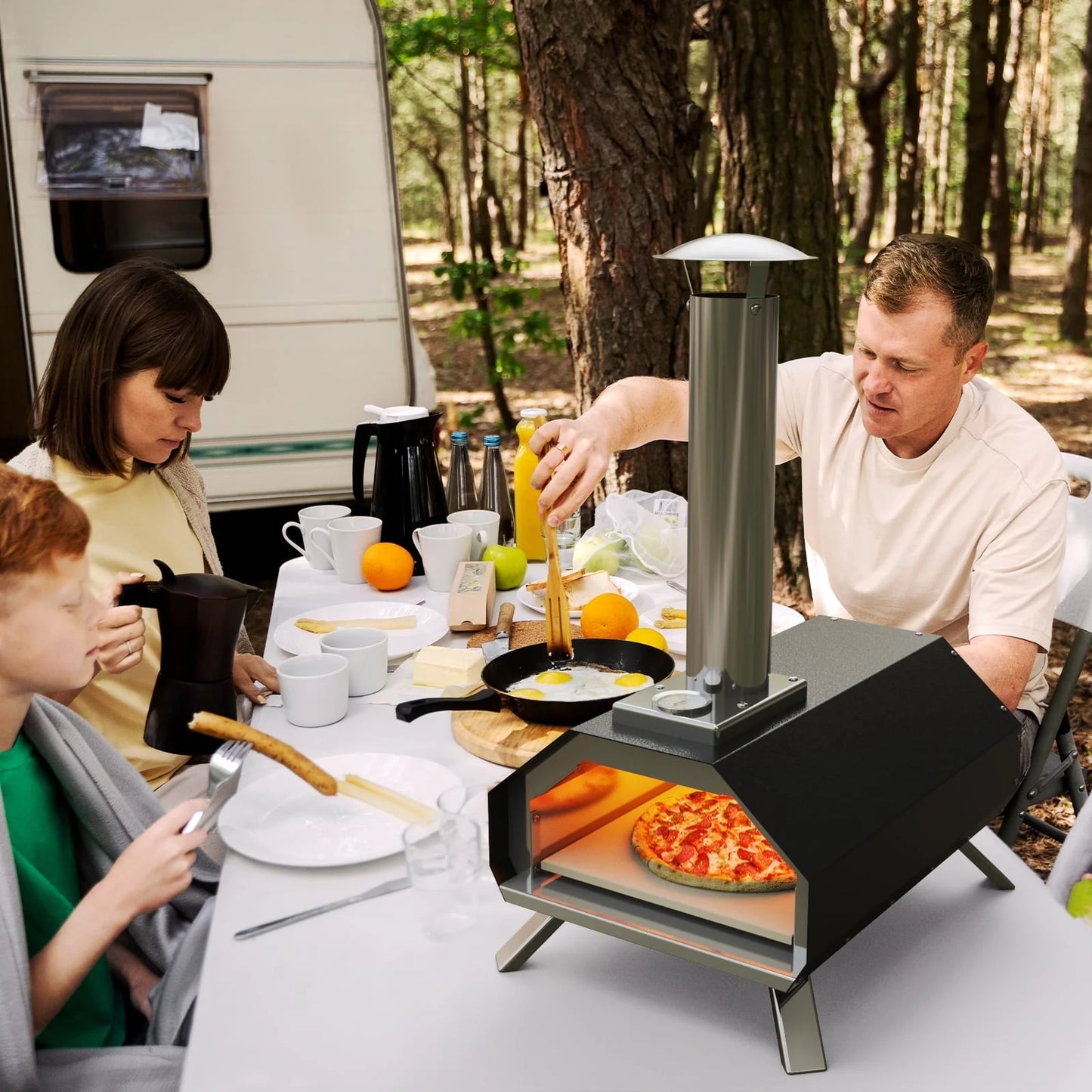 KingChii Multi-Fuel Pizza Oven with Gas Burner, Portable 13" Wood Fired and Gas Powered Pizza Maker with Foldable Legs for Outdoor Patio Garden