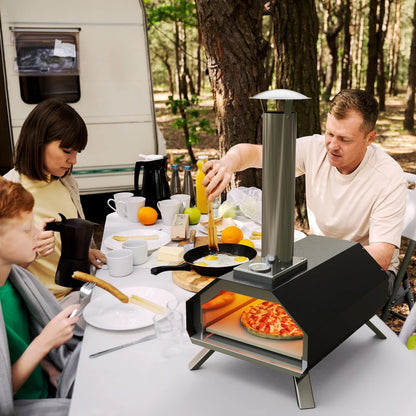 KingChii Multi-Fuel Pizza Oven with Gas Burner, Portable 13" Wood Fired and Gas Powered Pizza Maker with Foldable Legs for Outdoor Patio Garden