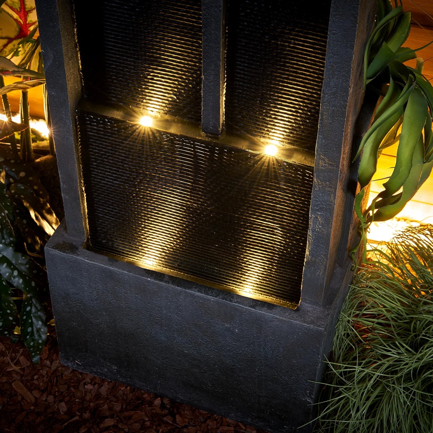 4-Tier Water Fountain with LED Lights - 50.7" H Waterfall Fountain Indoor Outdoor Water Feature for Home, Patio, Garden
