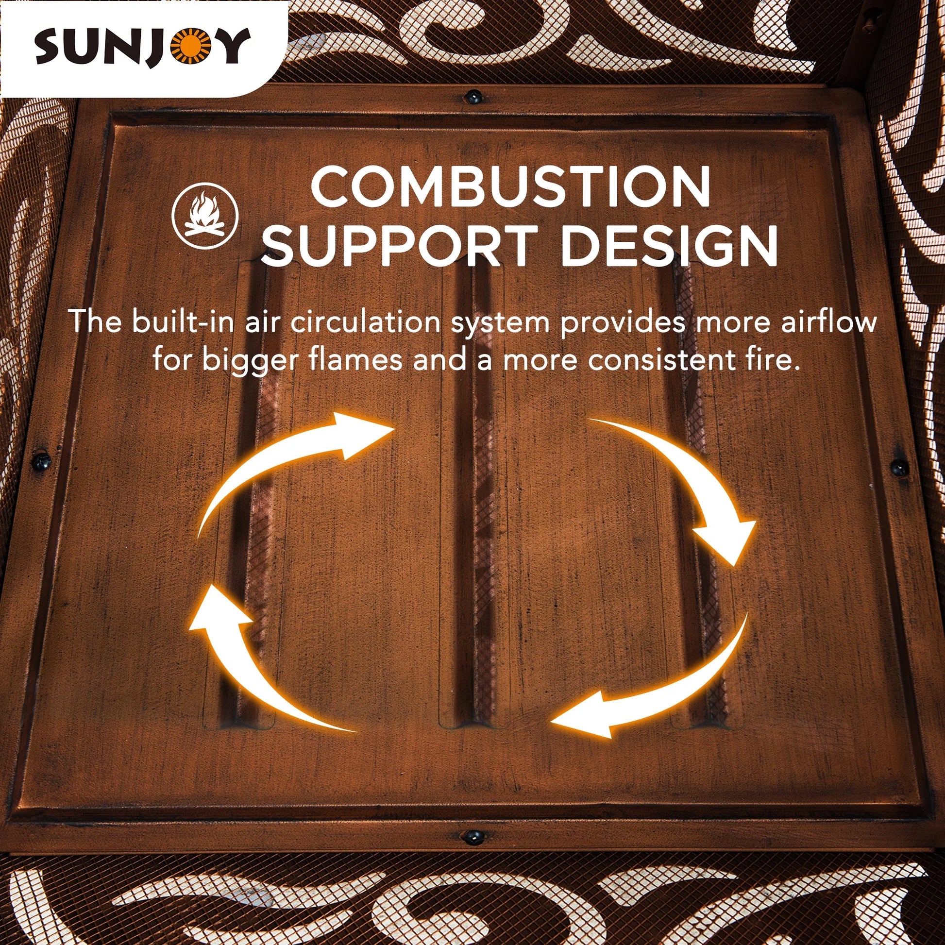 Sunjoy 26 Inch Fire Pit for Outside, Outdoor Wood Burning Firepit with Steel Mesh Spark Screen and Fire Poker, Large Bonfire for Patio and Backyard